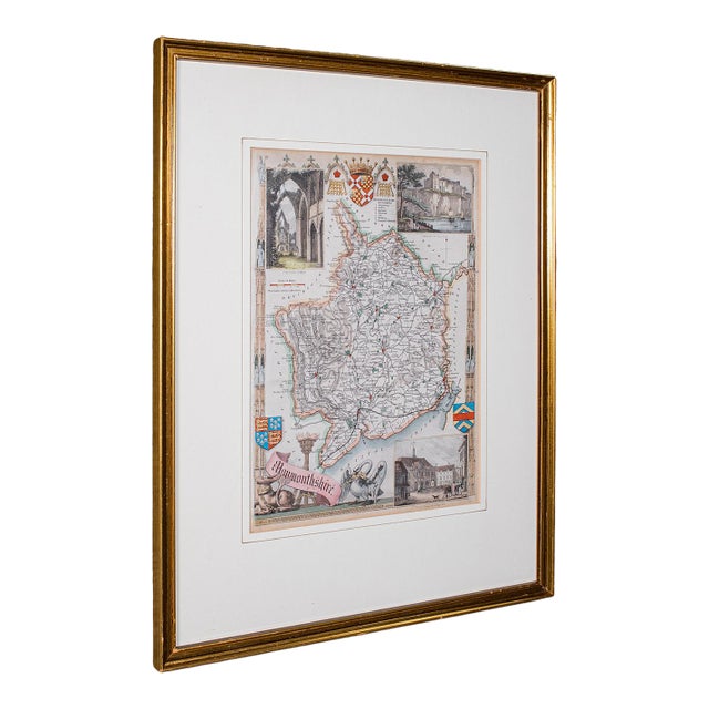 Antique County Map, Monmouthshire, English Framed Print, Thomas Moule, Victorian For Sale