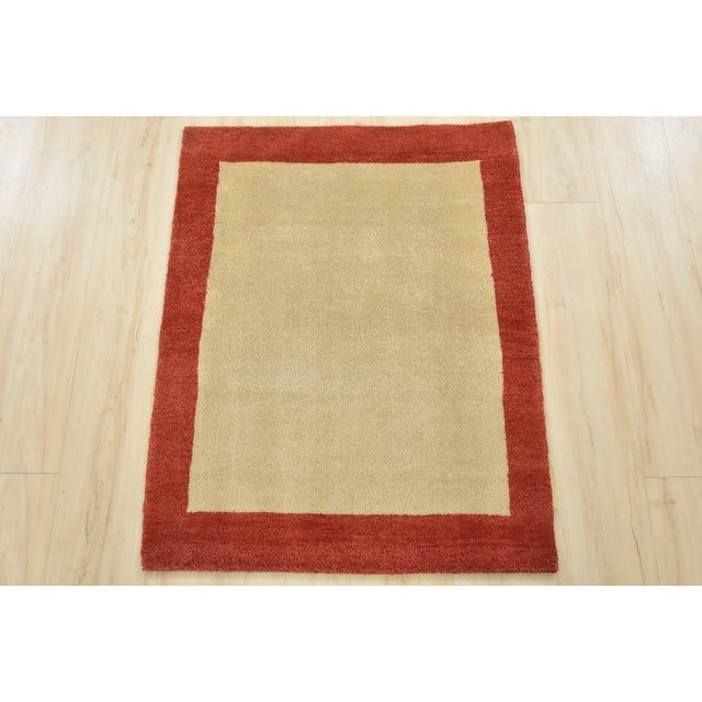 Contemporary Gabbeh Rug 2’7” X 3’3” Ivory Wool Contemporary Hand-Knotted Carpet For Sale - Image 3 of 9