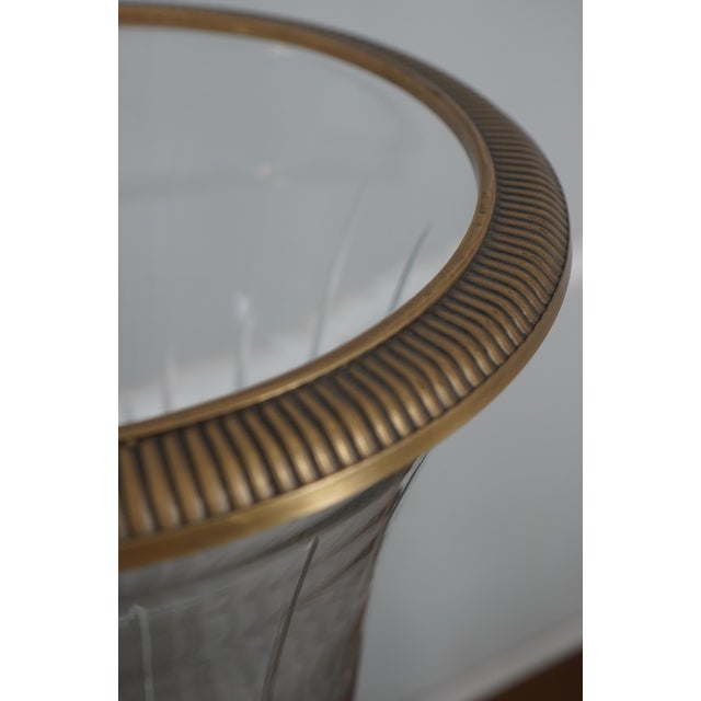 1990s Pair Quality Large Glass & Brass Hurricane Candlesticks For Sale - Image 5 of 11