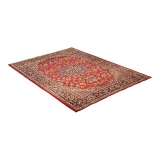 Hand Knotted Persian Style Vintage Wool Area Rug Red Field Floral Medallion For Sale