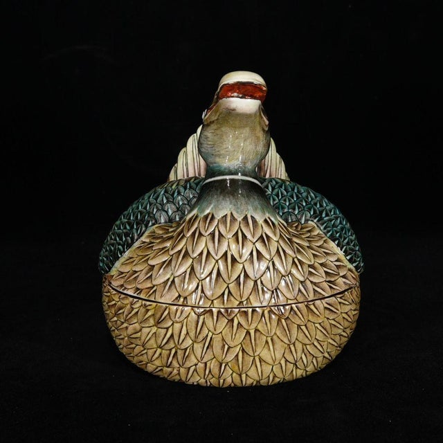 Traditional Vintage Famille Rose Porcelain Duck Tureen – 7.5" Lidded Box With Gilt Calligraphy For Sale - Image 3 of 9