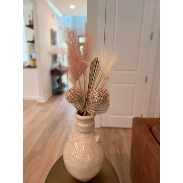 Large Ivory Crackle Glaze Ceramic Floor Vase For Sale - Image 4 of 8