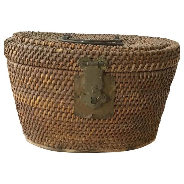 1920s Chinese Wicker and Brass Lunch Basket For Sale - Image 13 of 13