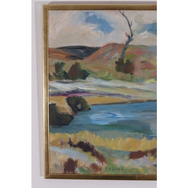 E. O. Jonza, Serene Landscape, 1960s, Oil on Canvas, Framed For Sale - Image 9 of 15