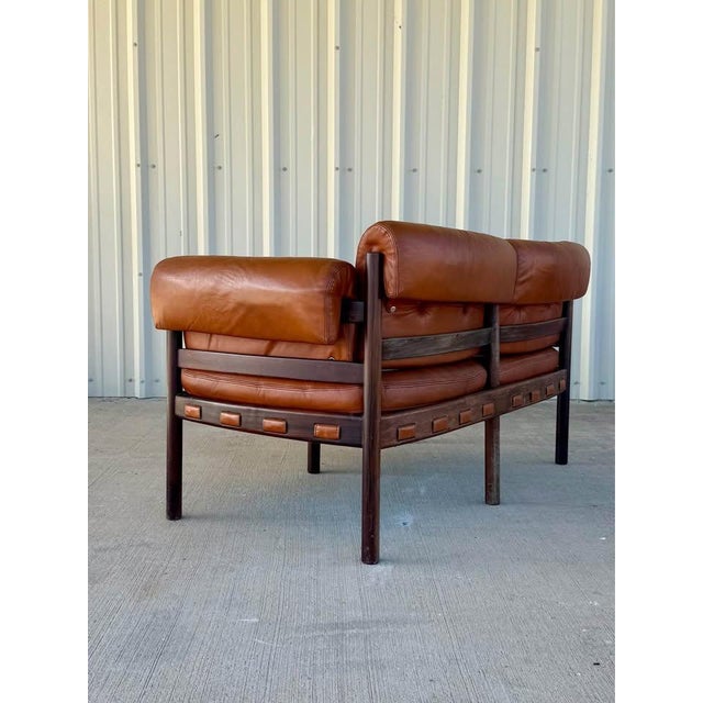 Wood Vintage Leather Loveseat Attributed to Arne Norell For Sale - Image 7 of 10