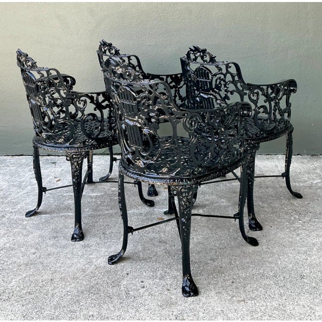 Vintage Cast Aluminum Lyre Back Armchairs - Set of Four For Sale - Image 9 of 12