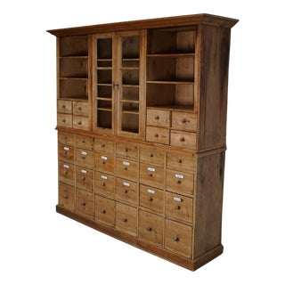 Large Antique Early 20th Century German Pine Apothecary Cabinet For Sale