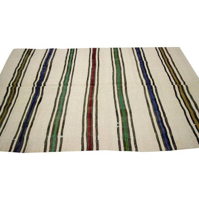 Vintage Striped Hemp Kilim Rug-4′11″ × 9′ For Sale - Image 4 of 7