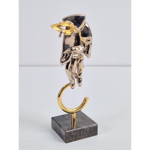 Contemporary Abstract Gilded Bronze Face in Hand Sculpture by Jean-Paul Cleren, 1980s For Sale - Image 3 of 12