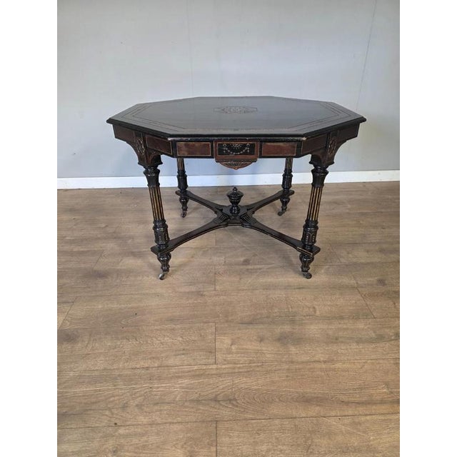 Wood Antique Victorian Ebonised Centre Table For Sale - Image 7 of 7