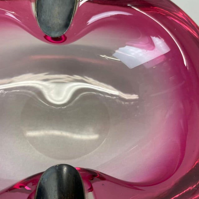 Large Pink Murano Bubble Glass Ashtray with Sterling Silver 925, Italy, 1970s For Sale - Image 10 of 18