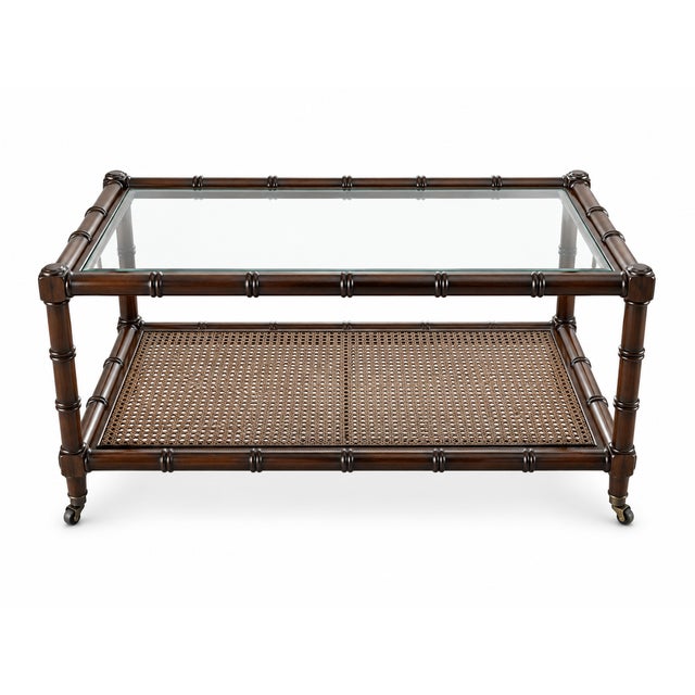 Late 20th Century Hollywood Regency Faux Bamboo & Cane Coffee Table For Sale - Image 9 of 9