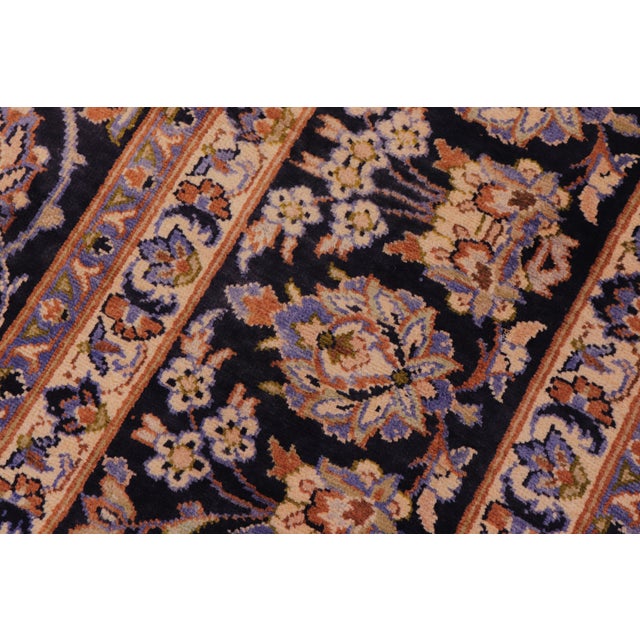 1960s 9x13 Hand-Knotted Oriental Rug Navy Field Ivory Accent For Sale - Image 4 of 8