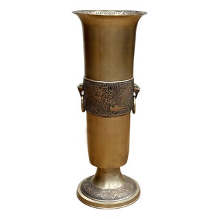 Vintage Brass Umbrella Stand W/Lion Head Handles For Sale