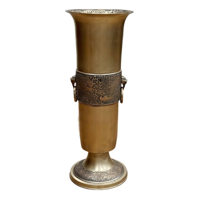 Vintage Brass Umbrella Stand W/Lion Head Handles For Sale