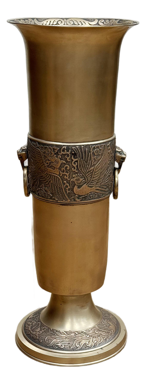 Vintage Brass Umbrella Stand W/Lion Head Handles
