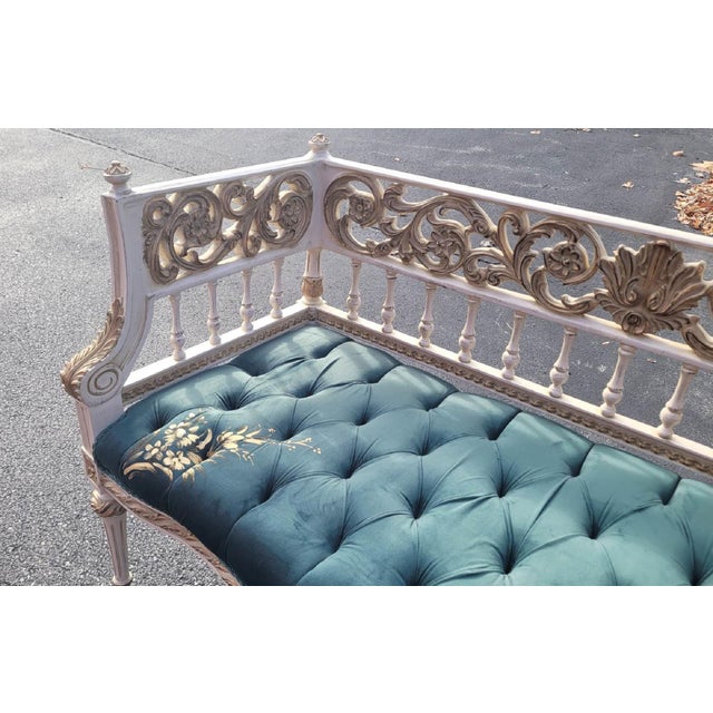 French Louis XVI Sofa Green Velvet Gold Painting For Sale - Image 6 of 8