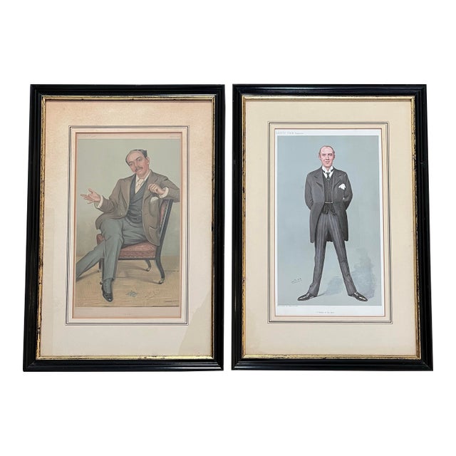 Late 19th Century British Society Magazine Vanity Fair Framed Chromolithograph Caricature Portraits For Sale