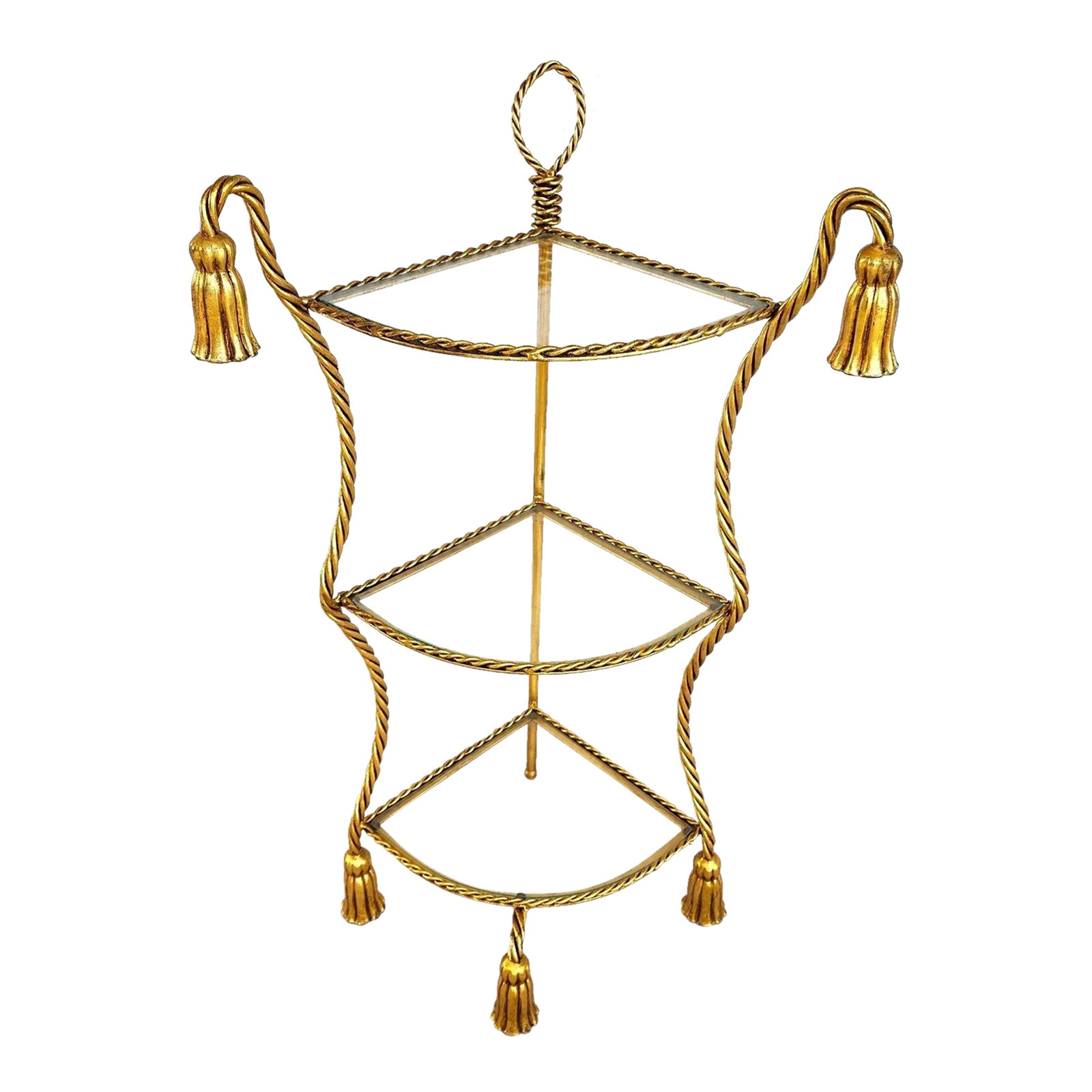 Gilt Metal Corner Table Rope & Tassel Shelf Chairish