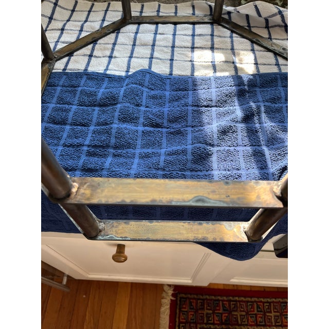 Metal Patinated Brass and Beveled Glass Octagonal Side Table Campaign Style For Sale - Image 7 of 12