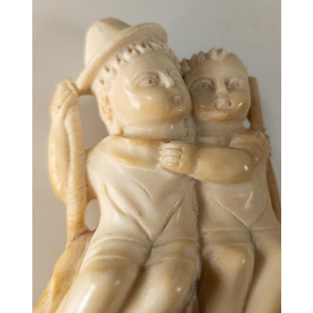 19th Century American Folk Art Alabaster Fragment Carving Boy & Girl on Swing For Sale - Image 4 of 10