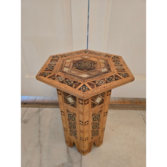 1970s 1970s Mid Century Modern Mother of Pearl Exotic Wood Marquetry Drink Table For Sale - Image 5 of 6