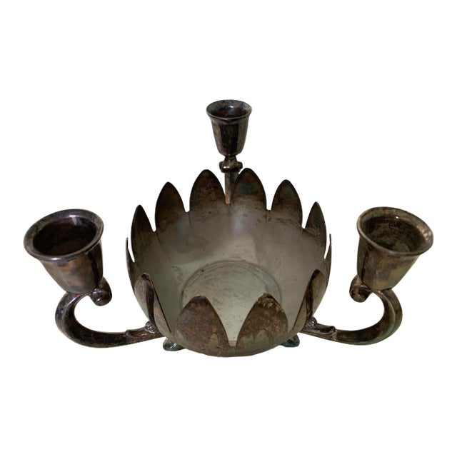 Vintage Mid 20th Century FB Rogers Silverplate Footed Candle Holder, Italy For Sale