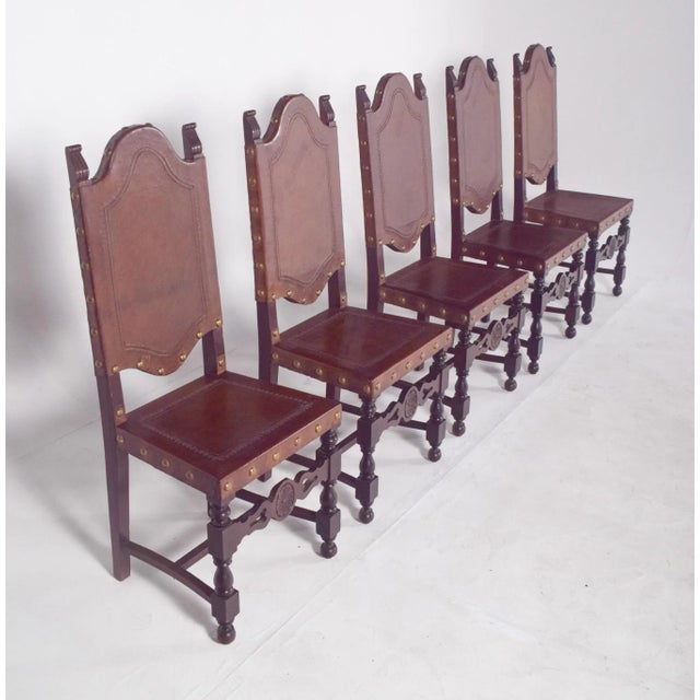 Brown Dining Chairs with Leather Seats and Backs, Set of 5 For Sale - Image 8 of 15