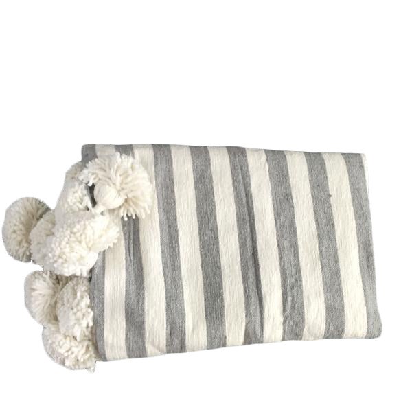 Gray White Gray Pompom Throw For Sale