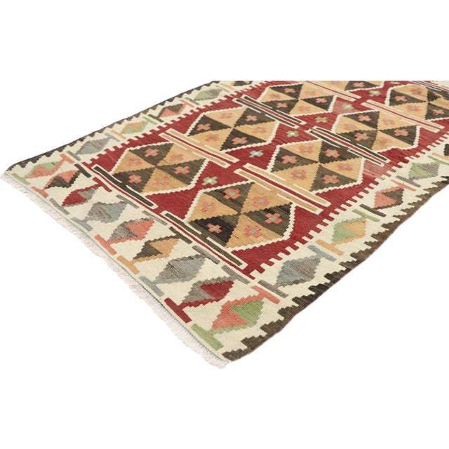 Vintage Persian Shiraz Kilim Rug with Tribal Style 02'11 x 04'11. Full of tiny details and a bold expressive design...