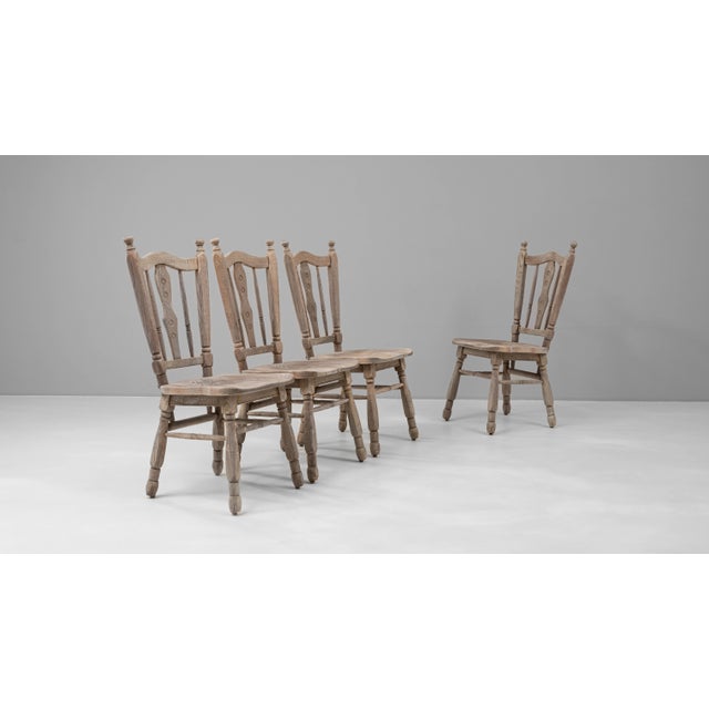 Late 20th Century 20th Century Belgian Set Of 4 Oak Dining Chairs For Sale - Image 5 of 8