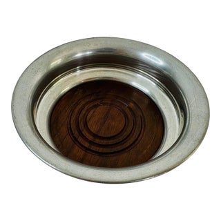 Vintage 1950s Pewter & Walnut Wood Wine Bottle Coaster For Sale