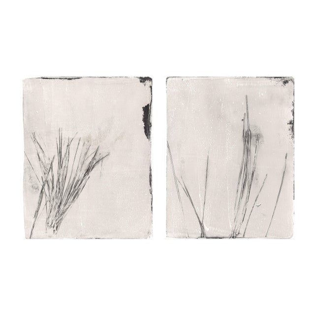 Pine Needles 09-10, Original Monoprint Abstract Prints by Carrie Bergey, Grey Black White - Set of 2 For Sale