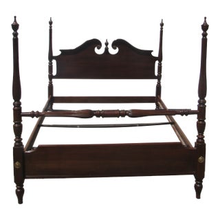 1980s Ethan Allen Georgian Court Cherry Queen Bed Poster Designer For Sale