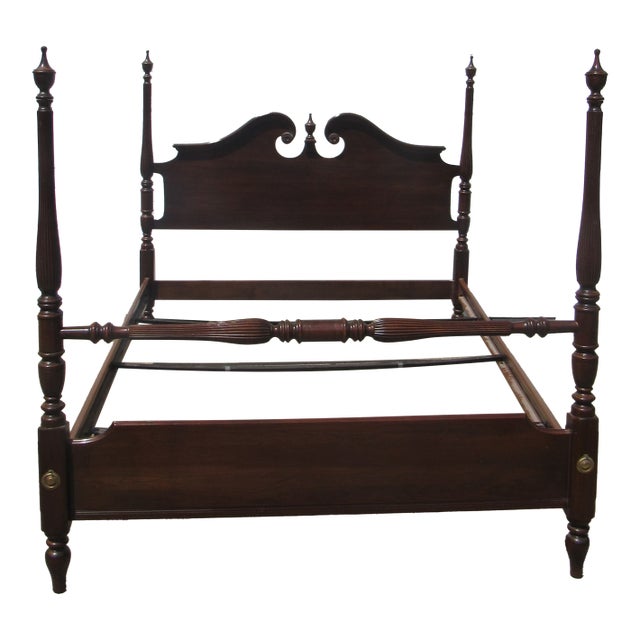 1980s Ethan Allen Georgian Court Cherry Queen Bed Poster Designer For Sale