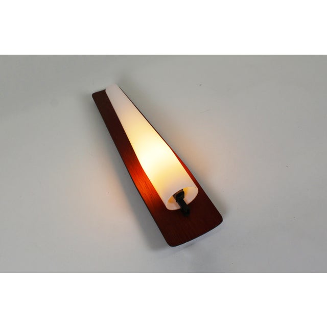 Brown Wall Lamps in Teak and Opaline Glass from Kaiser-Leuchten, 1960s, Set of 2 For Sale - Image 8 of 9