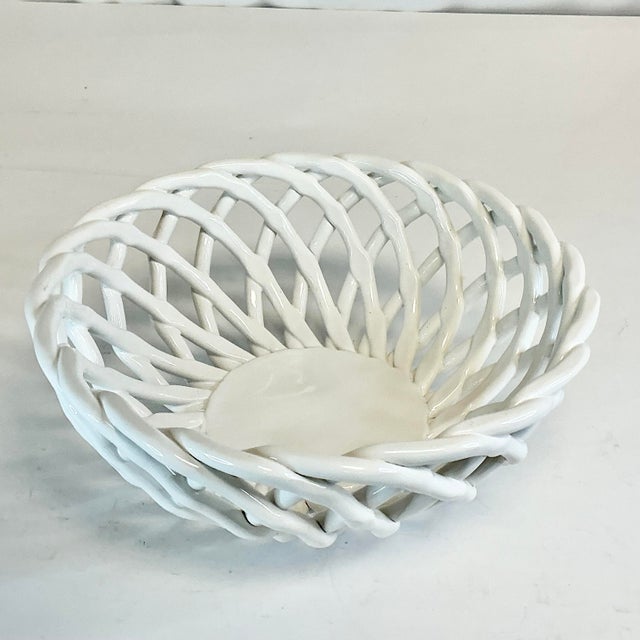 Vintage French Style Handcrafted Open Weave Pottery Serving Bowl. For Sale - Image 4 of 10