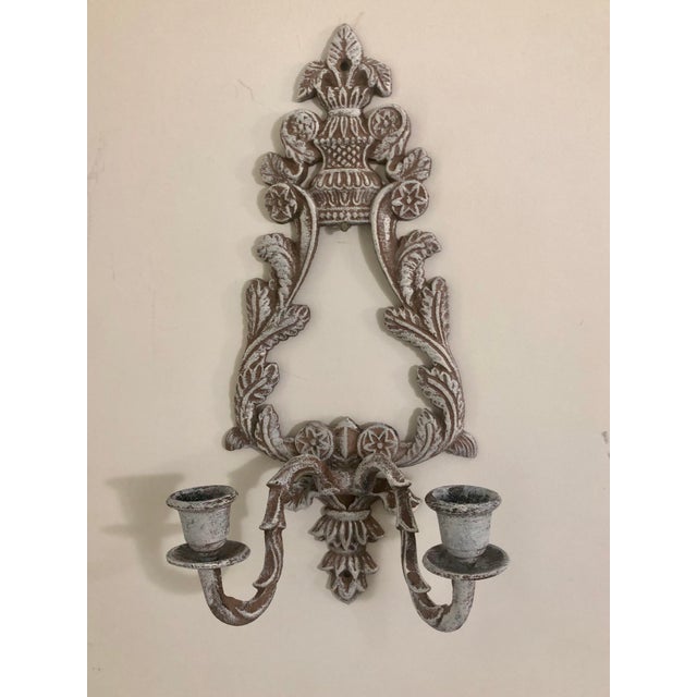 Cast Iron Wall Sconce With 2 Arms For Sale - Image 4 of 8