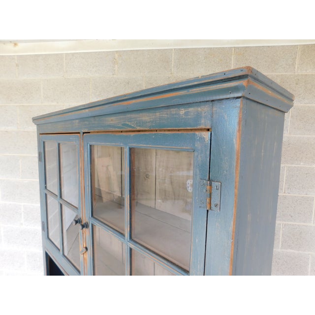 Primitive Shaker Style Paint Distressed Step Back Cabinet by Ezra G Tiffin Ohio For Sale - Image 11 of 18