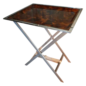 Mid-Century Italian Faux Tortoiseshell Cross Leg Tray Table, 1970