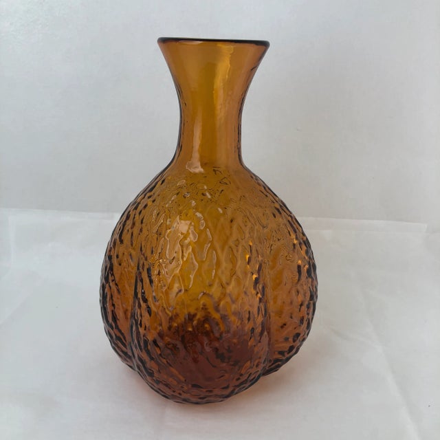Glass 1960s Blenko Art Glass Joel Myers Amber Brain Carafe / Decanter Bottle For Sale - Image 7 of 7