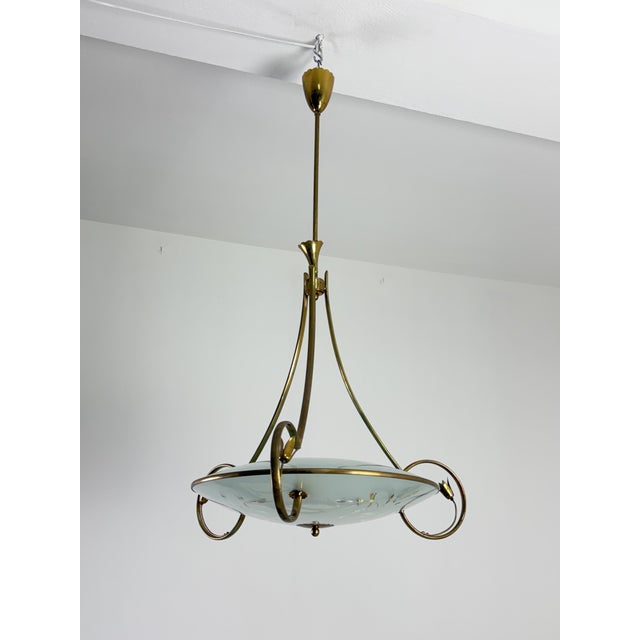 Fontana Arte Murano Glass and Brass Chandelier in the style of P. Chiesa for Fontana Arte, 1960s For Sale - Image 4 of 18