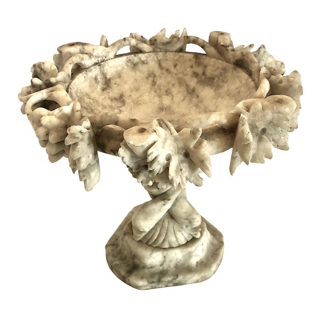 Alabaster Antique Italian Carved Alabaster Centerpiece With Grape Clusters and Dolphins For Sale - Image 8 of 14