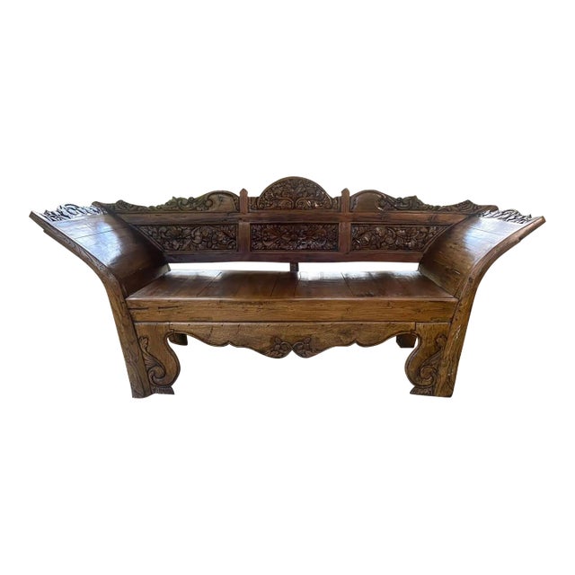 Antique Southeast Asian Carved Teak Wood Daybed Sofa For Sale