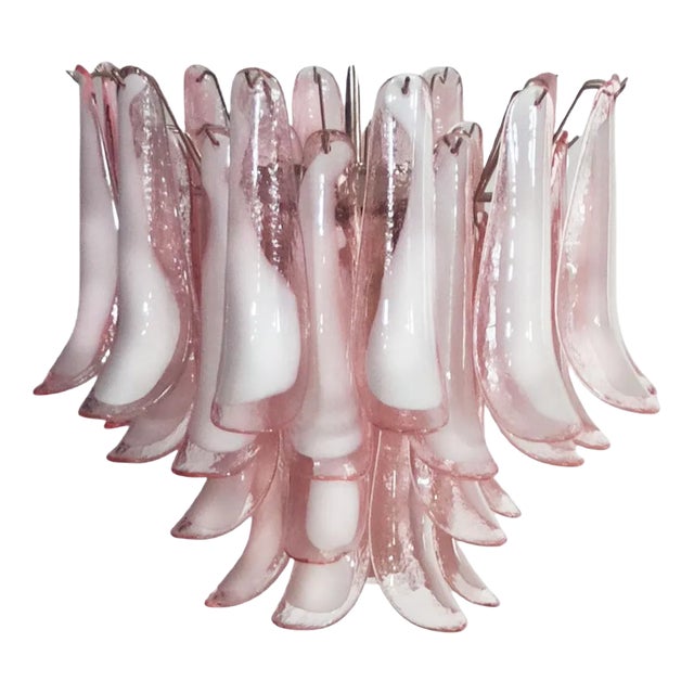 Italian Petals Chandelier in Pink and White Murano For Sale