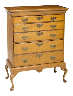 19th Century American Chippendale Style Curly Tiger Maple Highboy Chest of Drawers