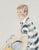 Wonderful 1965 portrait of a young man (possibly the artist Don Bachardy) in a striped shirt looking back over his...