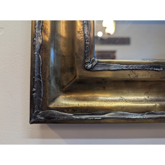 Brass French Brutalist Mid Century Mirror For Sale - Image 8 of 8
