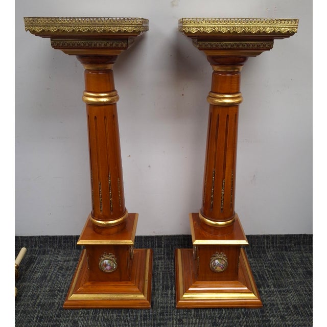 Pair Mahogany and Gilt Decorated Galleried Marble Top Pedestals by Francesco Meroni For Sale - Image 15 of 18