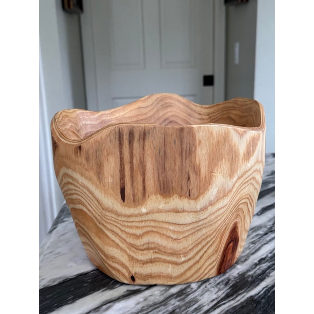 Hand Carved Pottery Barn Style Decorative Wood Bowl For Sale In Seattle - Image 6 of 9